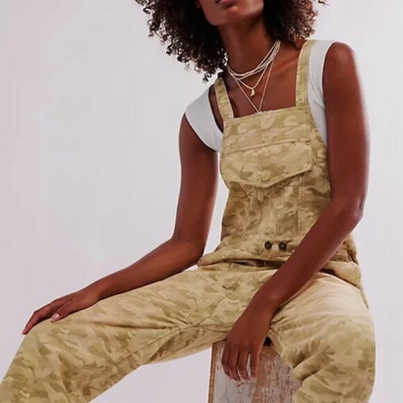 Free People We The Free Way It Goes Camo Harem Overalls Jumpsuit M
